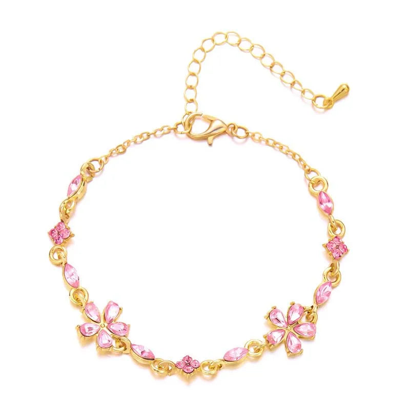 Luxury Colorful Zircon Flower Bracelet For Women Girls Korean Sweet Gold Color Crystal Adjustable Bracelet Jewelry Gift Mira dora