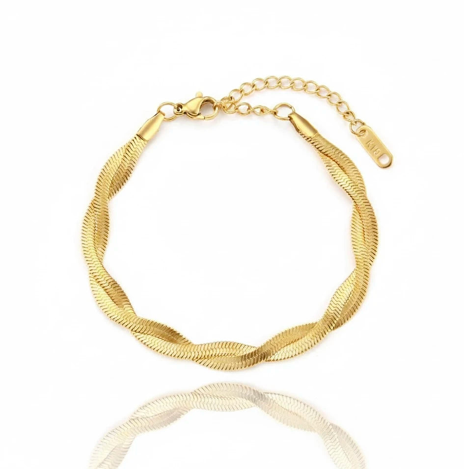 E.B.belle Gold Plated Waterproof Braided Herringbone Chain Necklace Bracelets Set Wholesale Stainless Steel Jewelry For Women Mira dora