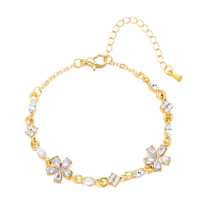 Luxury Colorful Zircon Flower Bracelet For Women Girls Korean Sweet Gold Color Crystal Adjustable Bracelet Jewelry Gift Mira dora