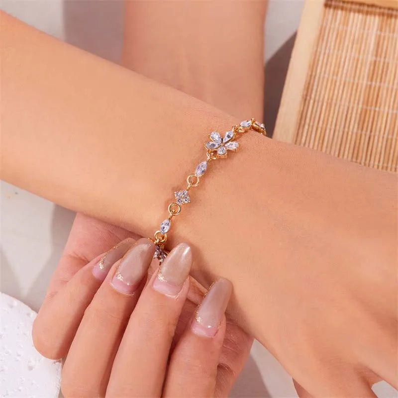 Luxury Colorful Zircon Flower Bracelet For Women Girls Korean Sweet Gold Color Crystal Adjustable Bracelet Jewelry Gift Mira dora