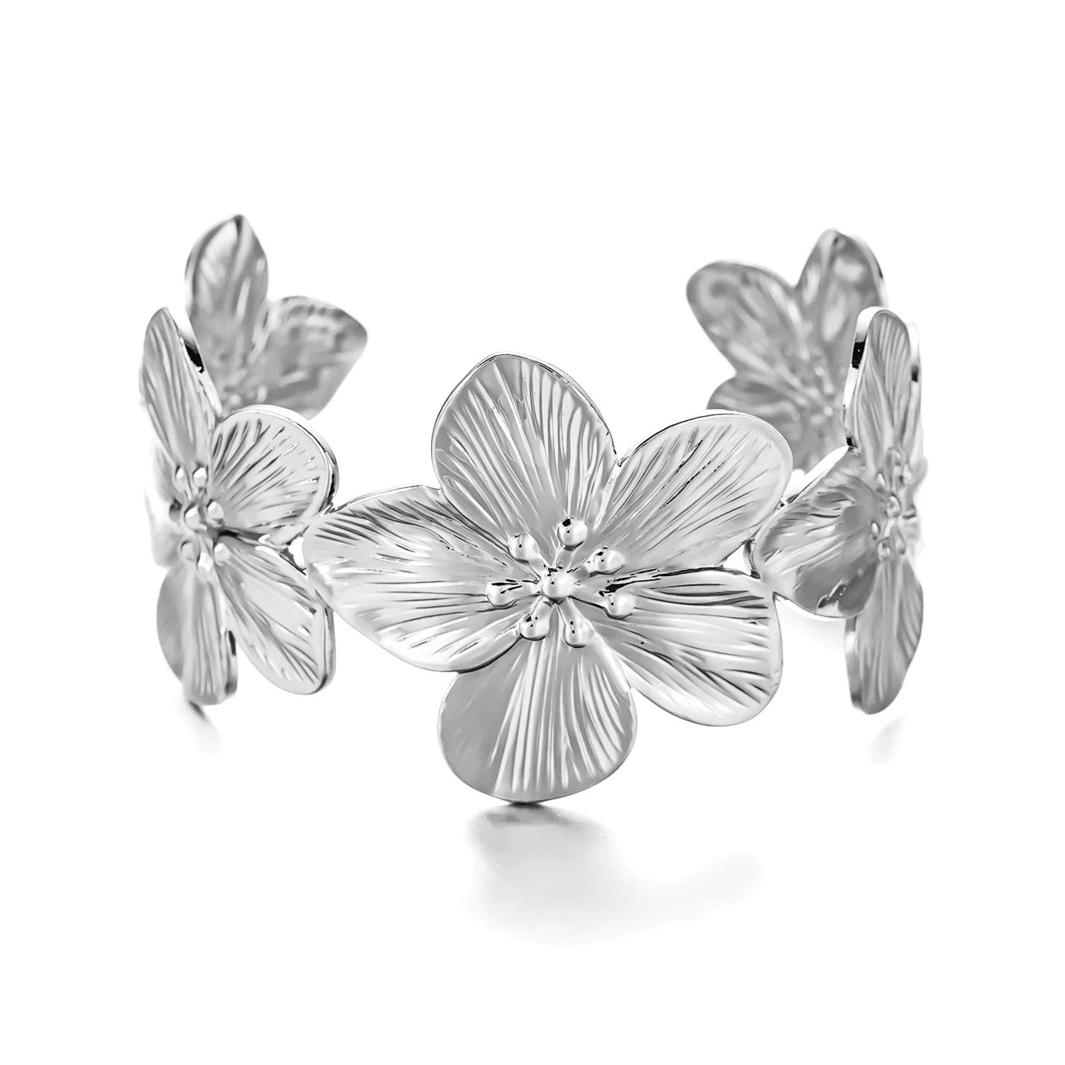 Fashion Vintage Flower Cuff Bracelet for Women Trendy Gold Color Metal Wide Flower Opening Bangles Girl Elegant Party Jewelry Mira dora