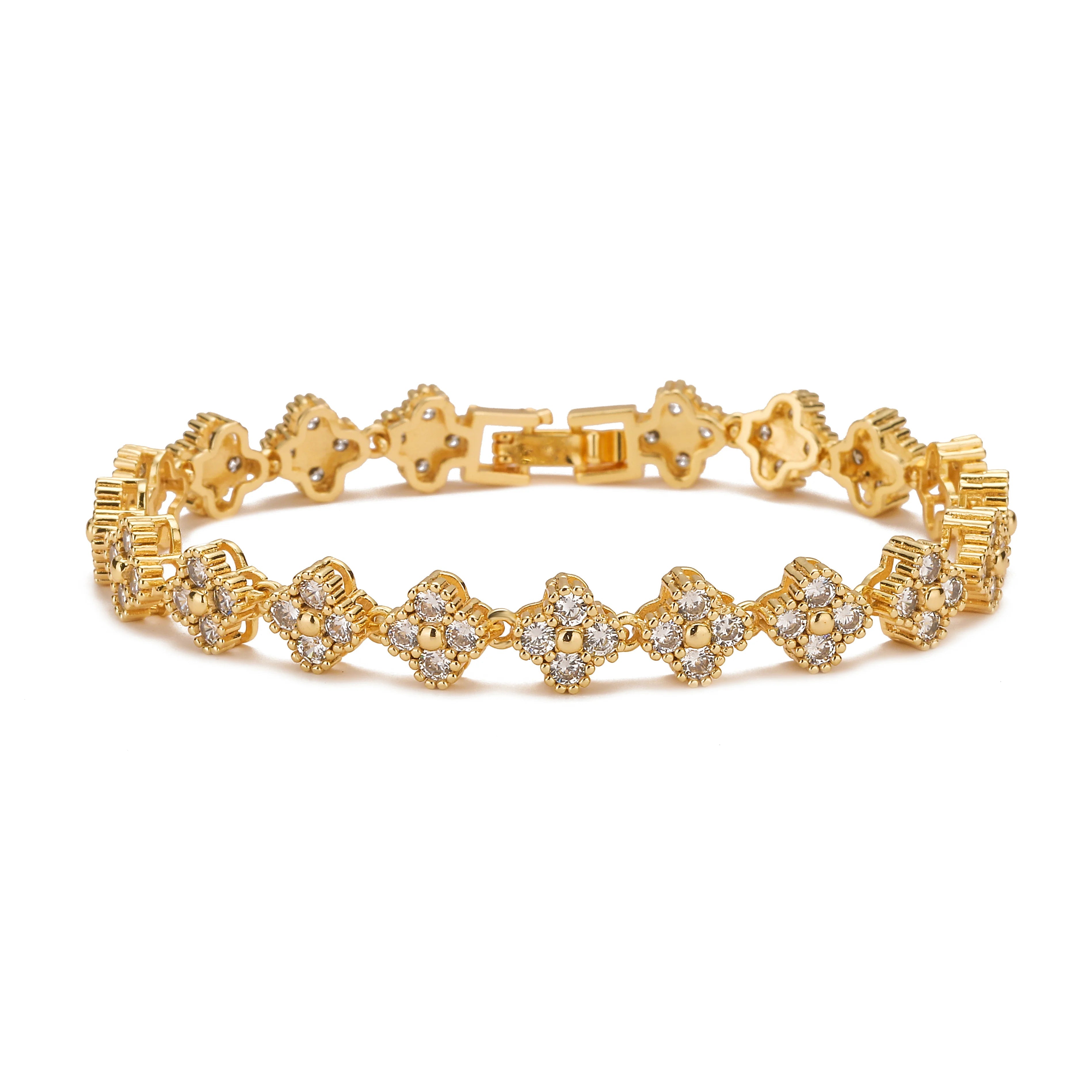 HECHENG,AAAAA Brass 18K gold-plated Flower Necklace Bracelet Jewelry Set ，for Christmas gift for women and best friend Mira dora